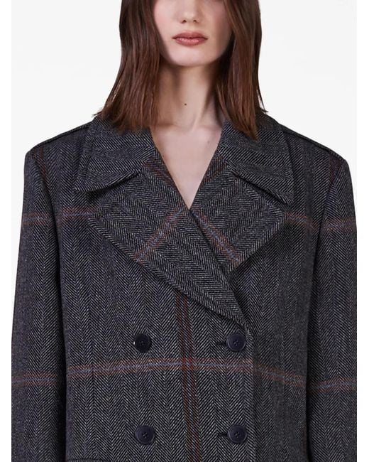 Stella McCartney Blue Plaid-Check Wool Maxi Coat