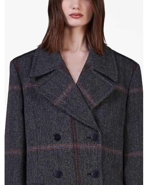 Stella McCartney Blue Plaid-Check Wool Maxi Coat