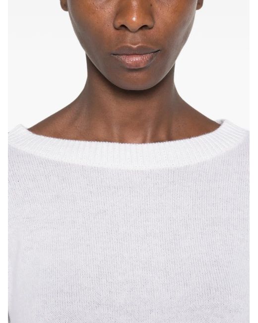 Allude White Fine-Knit Drop-Shoulder Sweater