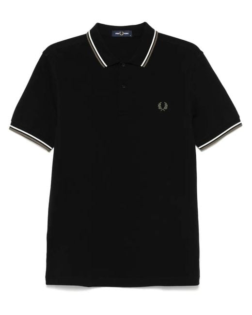 Fred Perry Black Logo-Embroidered Polo Shirt for men