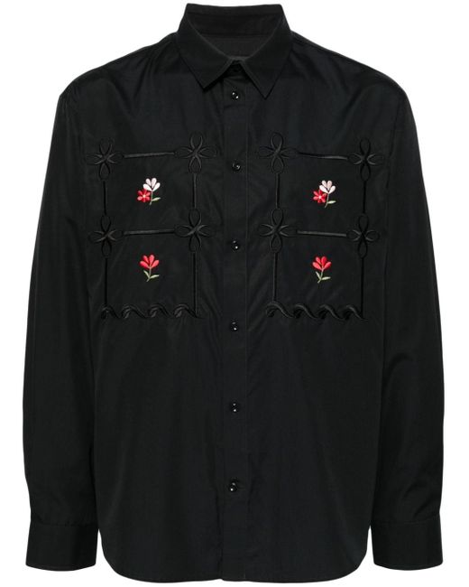 Simone Rocha Black Floral-embroidered Shirt for men