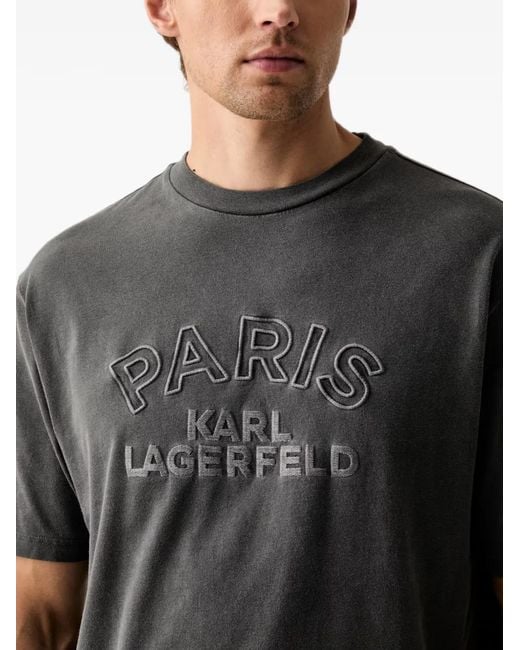 Karl Lagerfeld Black Logo-Embroidered Acid-Wash T-Shirt for men