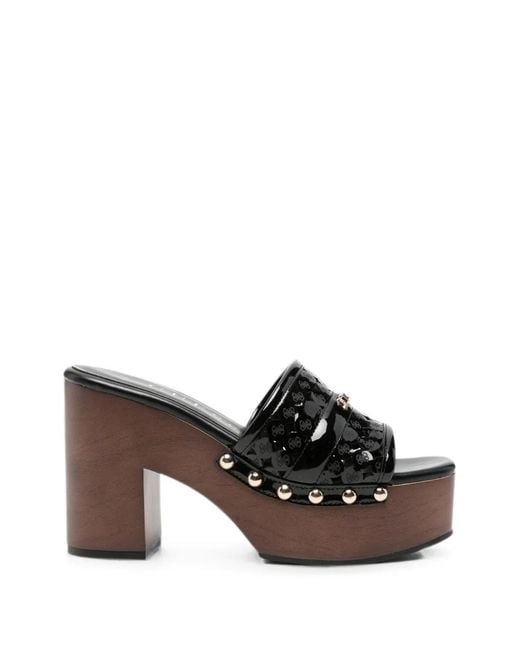 Guess Brown Logo-Plaque Studded Platform Sandals
