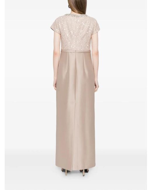 Sachin & Babi Natural Isla Sequin Tweed & Mikado Column Gown