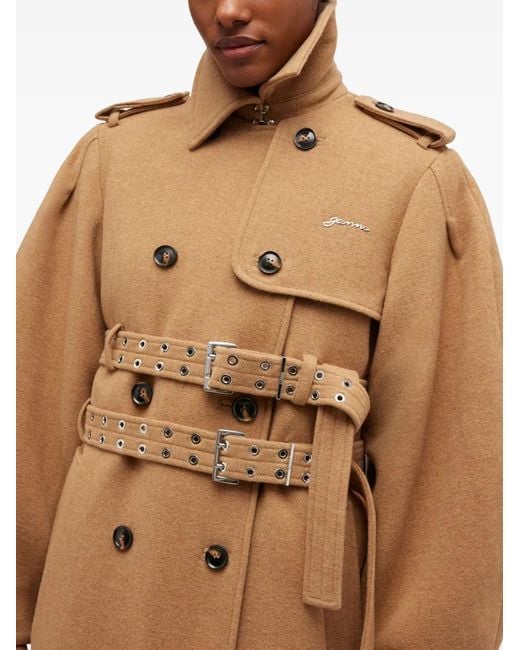 Ganni Natural Belted Double-Breasted Trench Coat