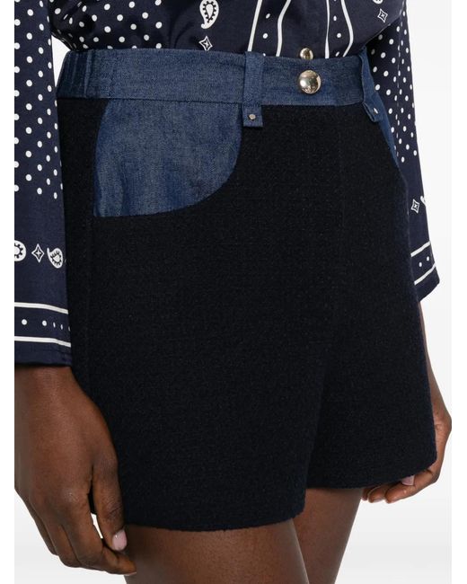 Maje Blue Tweed Shorts With Denim Details