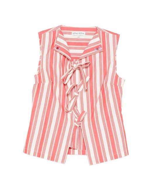 Stine Goya Pink Striped Tie-Front Top