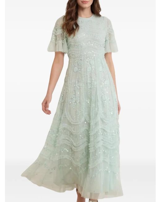 Needle & Thread Green Gianna Ruffled Gown
