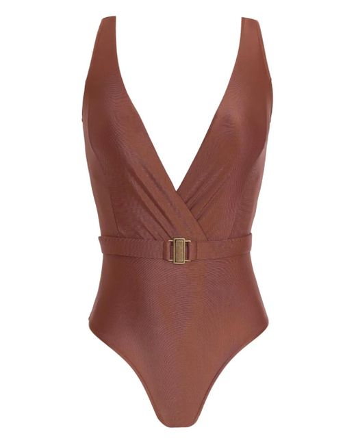 Maillot De Bain Ceinturé Evita À Col V Lygia & Nanny en coloris Brown