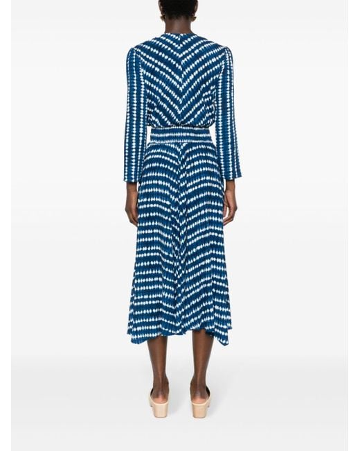 Maje Blue Abstract-pattern Asymmetrical Mid Dress