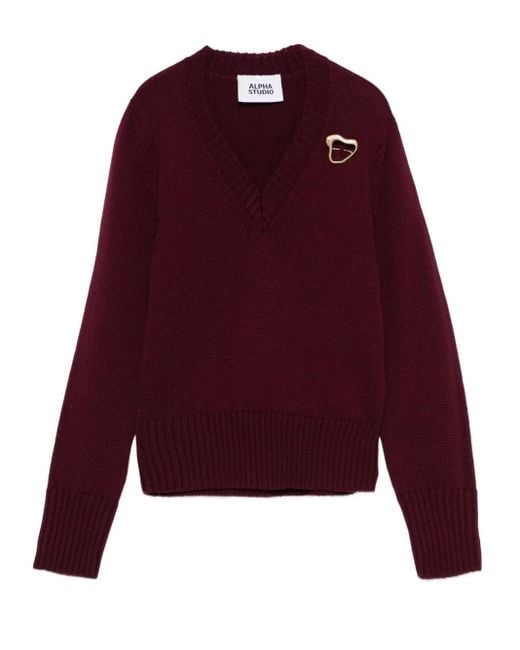 Jersey con cuello en V y detalles Alpha Studio de color Red