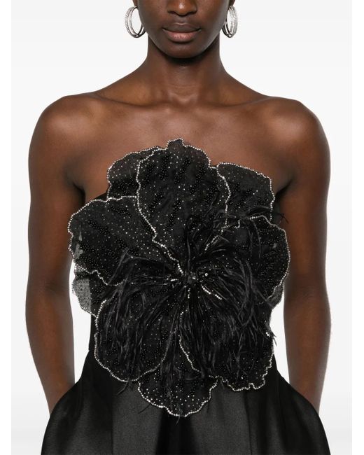 Abito Lungo Con Applicazioni A Fiori di Nissa in Black