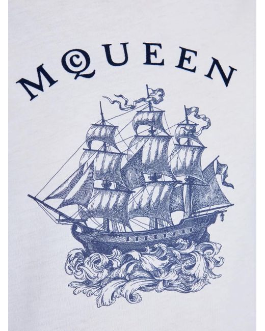 McQueen White Graphic-Print T-Shirt for men