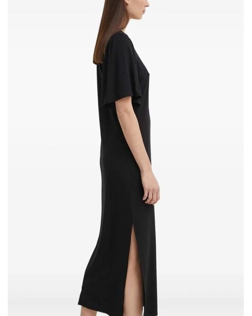 Bruuns Bazaar Black Ribbed Flared-Sleeve Midi Dress