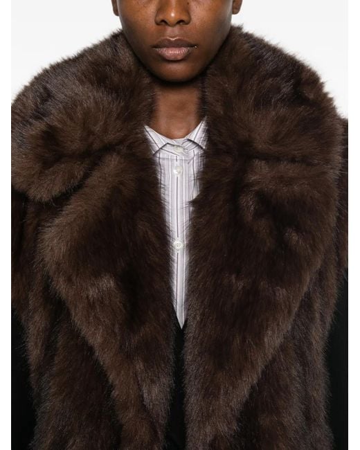 LE SULLY STUDIO Brown Faux-Fur-Panelled Longline Jacket