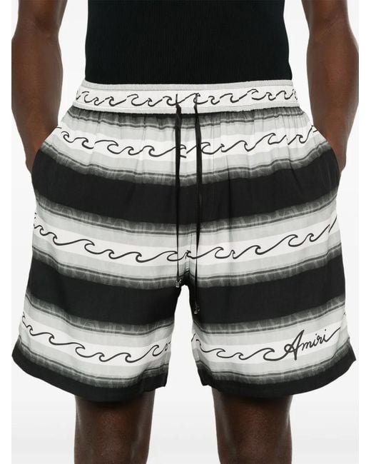 Amiri Black Wave Baja Striped Shorts for men