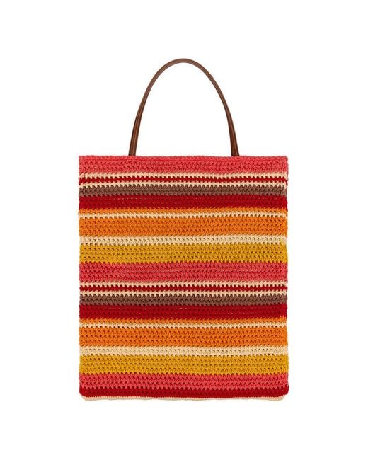 Laneus Orange Striped-Pattern Shoulder Bag