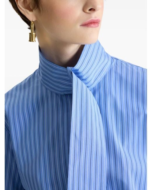 Patou Blue Striped Scarf-Collar Blouse