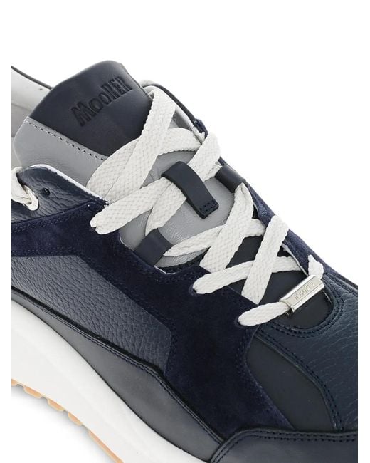 Moorer Blue Hopian Suede-Insert Lace-Up Sneakers for men