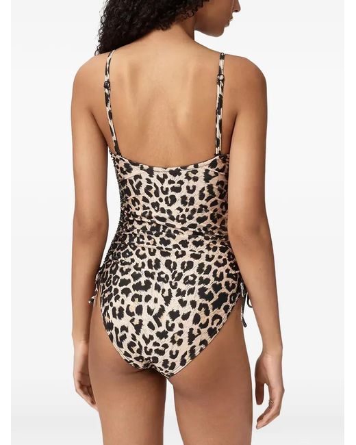 AllSaints Black Court Leopard-Print Ruched Swimsuit