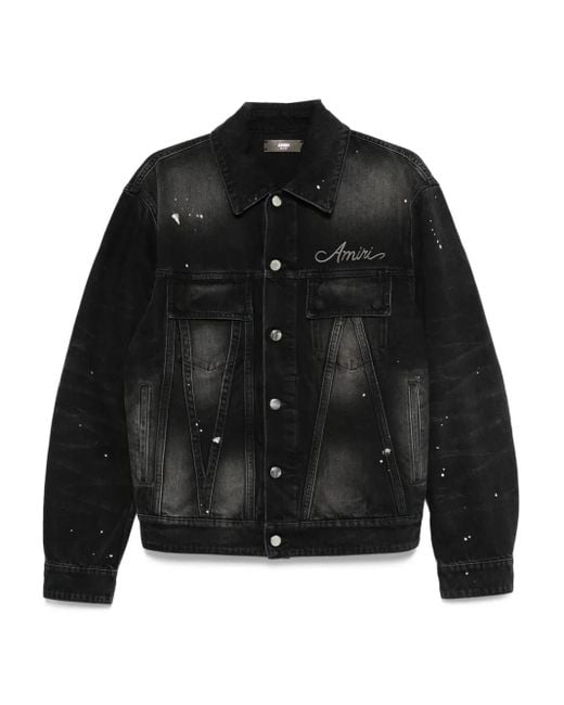 Amiri Black Paint-Splatter Denim Jacket for men