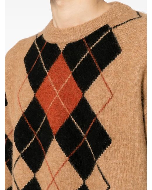 Maison Kitsuné Black Argyle-Pattern Crew-Neck Jumper for men