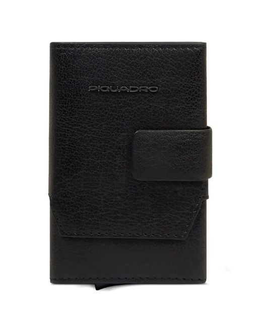 Piquadro Black Pop-Up Leather Cardholder for men