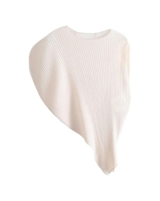 Issey Miyake White Plissé-Effect Asymmetric Top