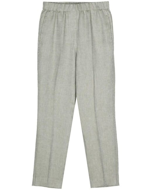 Peserico Gray Linen Straight-leg Trousers