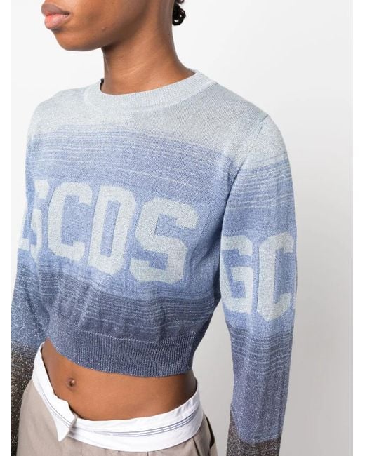 Pull Crop À Logo En Maille Intarsia Gcds en coloris Blue