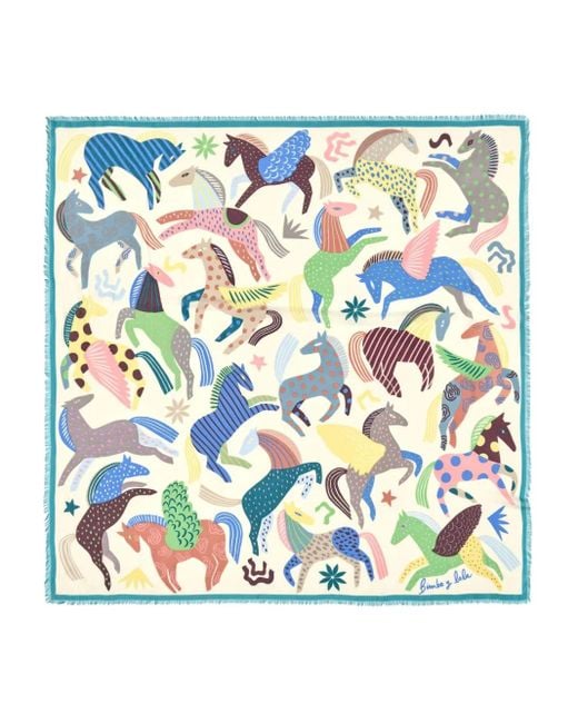 Bimba Y Lola Blue Horse-Print Scarf
