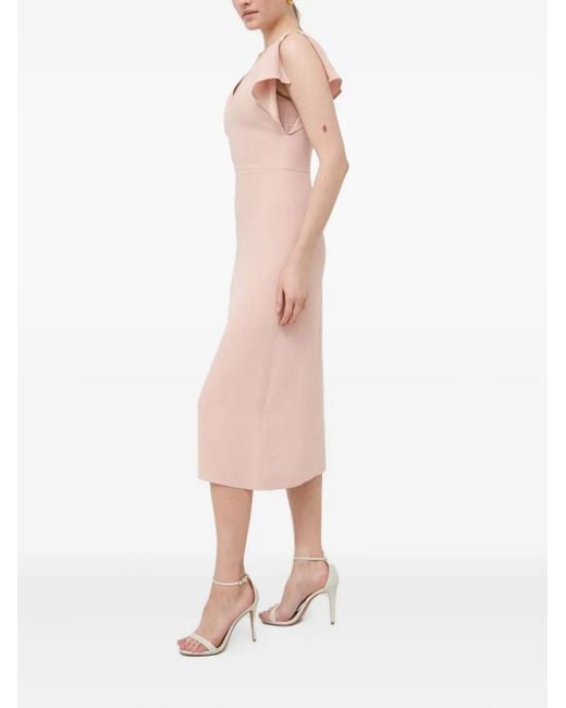 Boss Pink Flutter-Sleeve V-Neck Midi Dress