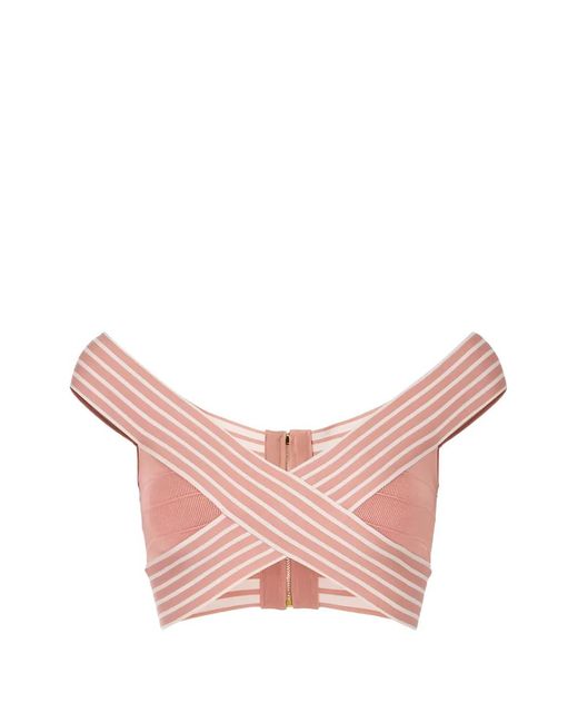 Elisabetta Franchi Pink Knit Fabric Top With Striped Bands