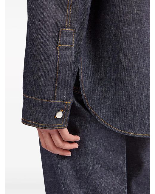 Ferragamo Blue Long Sleeved Denim Shirt for men