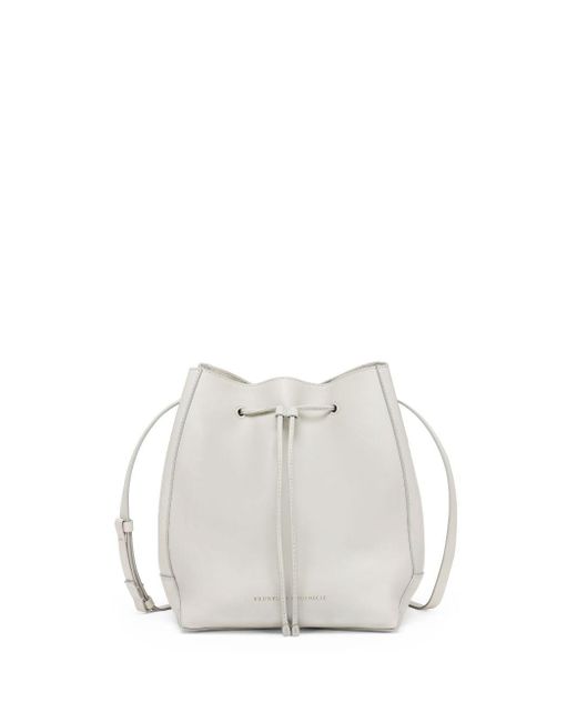 Brunello Cucinelli White Monili-embellished Leather Bucket Bag