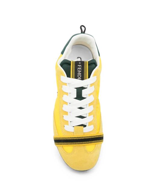 Fendi Yellow Suede-Trim Panelled Sneakers