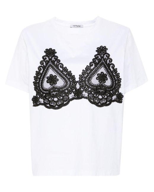 Parlor White Corded-lace-detailing Cotton T-shirt