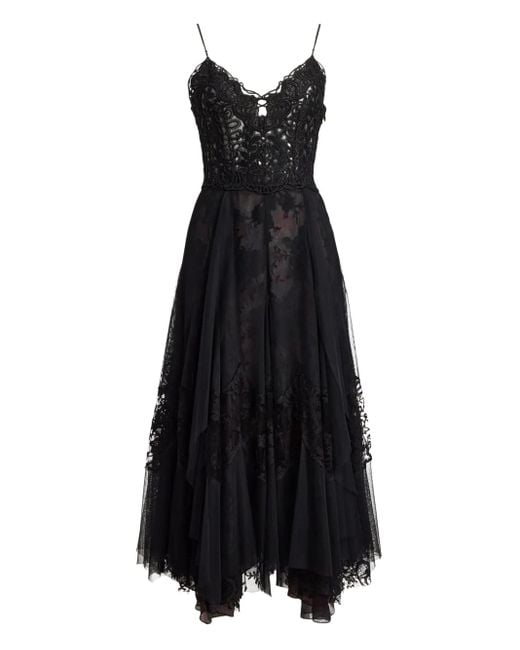 Ralph Lauren Black Lace-Embellished Tiered Maxi Dress