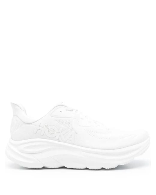Hoka One One White Clifton 10 Logo-Detail Sneakers