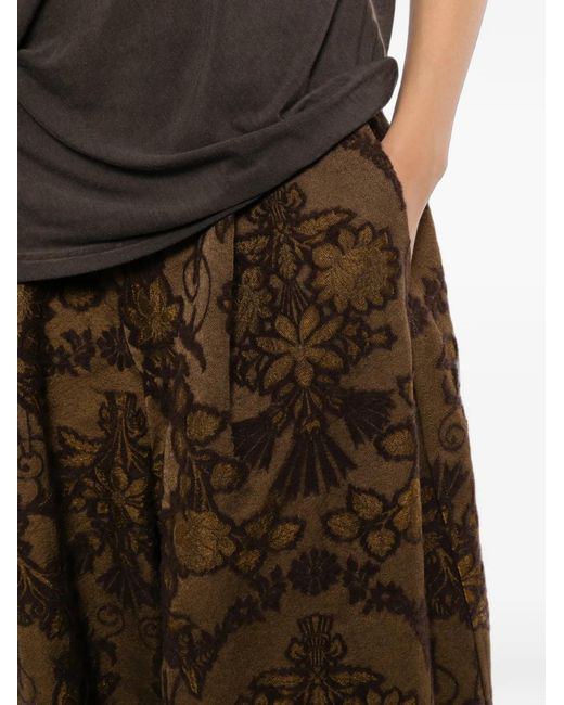 Uma Wang Green Floral-Jacquard Trousers