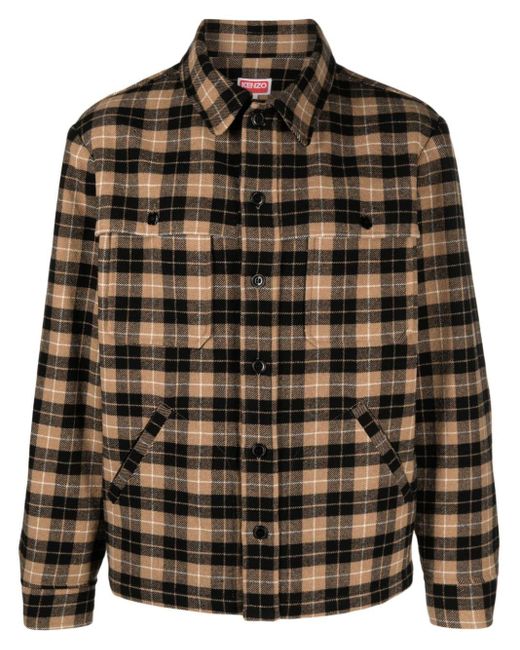 KENZO Brown Checked Button-up Shirt for men