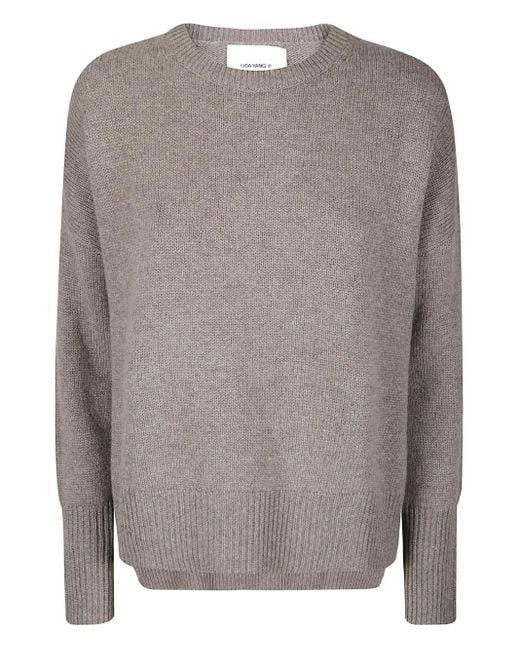 Lisa Yang Gray Mila Cashmere Crew-Neck Sweater
