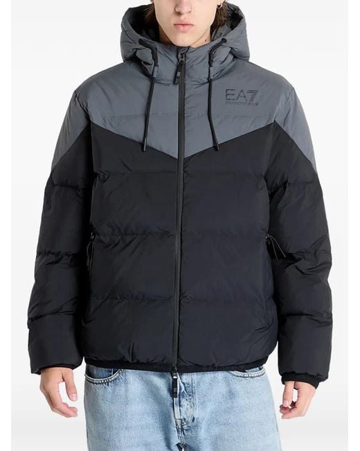 EA7 Black Hooded Padded Jacket for men