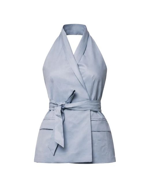 Kaos Blue Halterneck Belted Vest