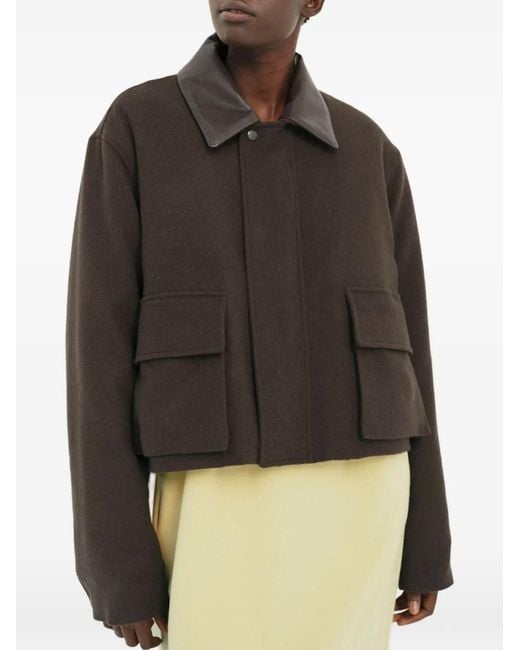 Auralee Black Leather-Collar Jacket