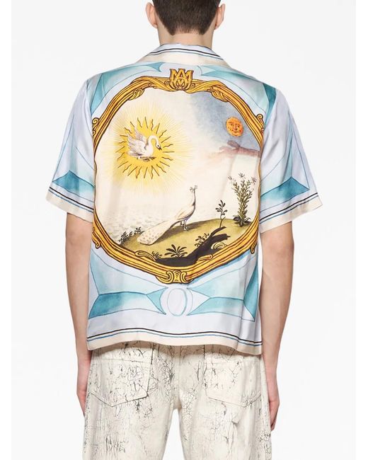 Amiri Blue Landscape Frame Camp-collar Printed Silk-twill Shirt for men
