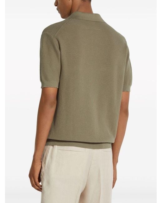 Zegna Green Waffle-knit Polo Shirt for men
