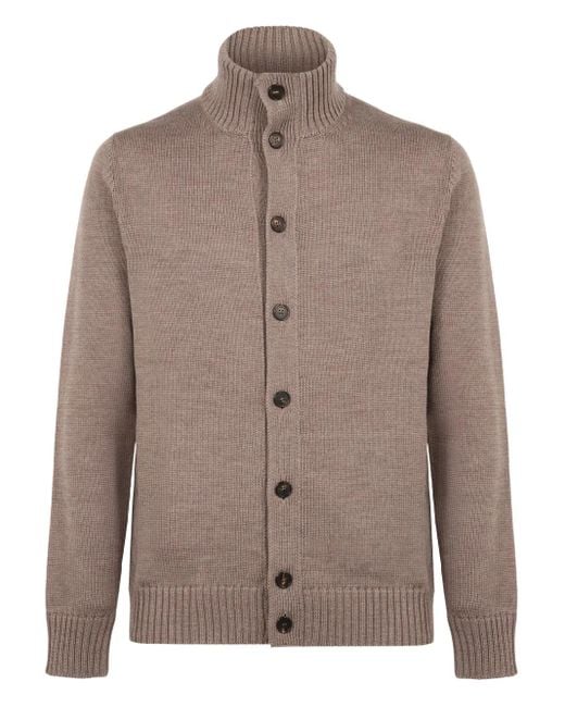 Slowear Brown Button High-Neck Cardigan for men