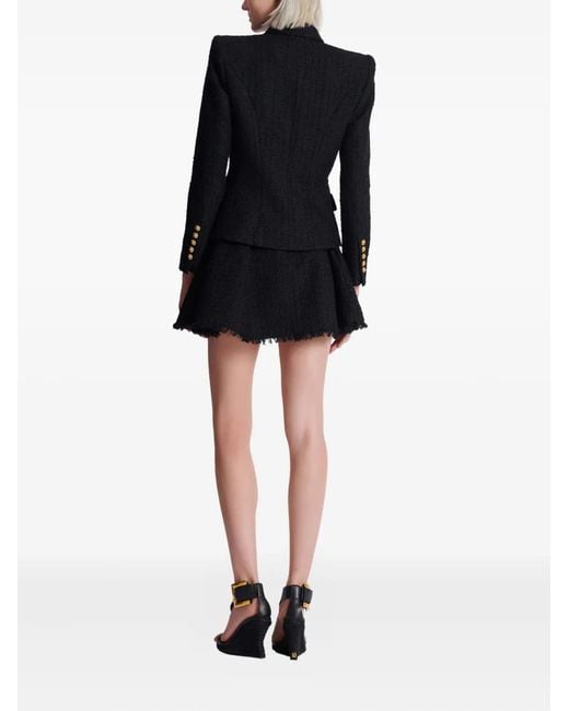 Balmain Black Blazer En Tweed À Six Boutons