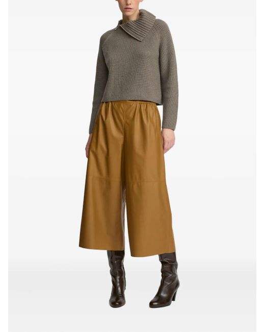 Yves Salomon Brown Zip-Neck Ribbed Sweater
